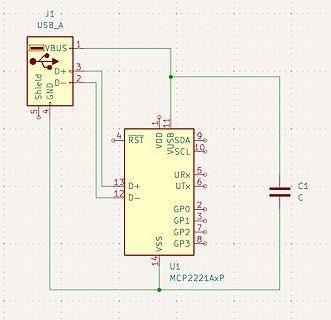 Schaltplan USB-Verbindung mit MCP2221AxP
