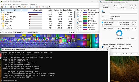Windows WinDirStat und Datenträgerverwaltung Screenshots