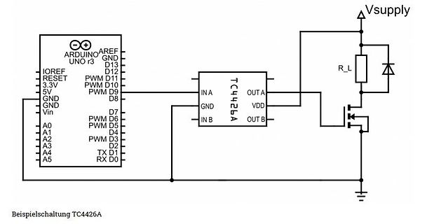 Schaltplan mit Arduino Uno und TC4426A Treiber
