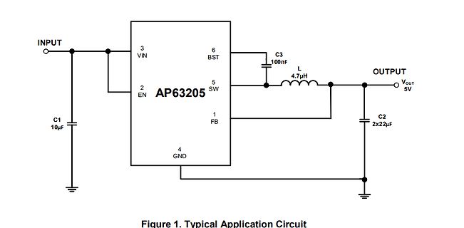 Schaltplan eines AP63205 Buck-Boost-Konverters