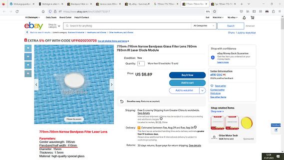 eBay-Angebot für einen 775nm-795nm Narrow Bandpass Filter Lens
