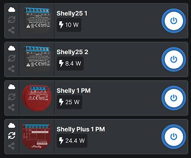 Übersicht verschiedener Shelly-Smart-Home-Module in einer App