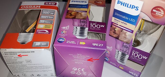 Verpackungen von Philips und Osram LED-Leuchtmitteln