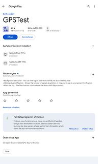 Google Play Store App-Seite für GPSTest