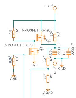 Schaltplan mit MOSFETs und Kondensatoren