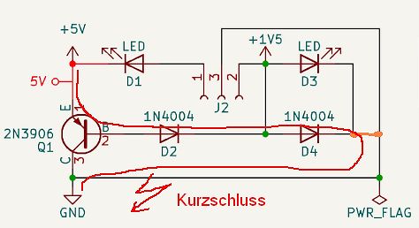 Schaltplan mit Kurzschluss-Markierung
