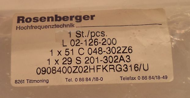 Etikett von Rosenberger Hochfrequenztechnik