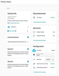 Benutzeroberfläche einer Smart-Home-App für ein TCS Bus Modul