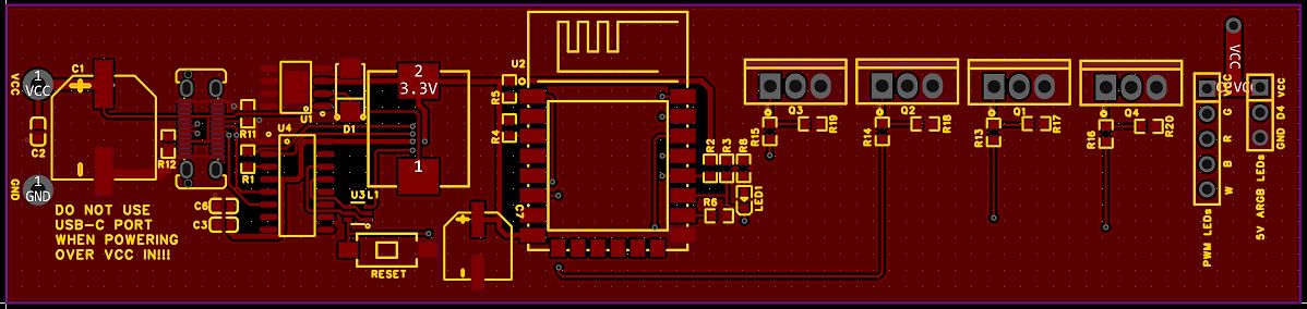 PCB-Layout einer Leiterplatte mit Mikrocontroller und LEDs