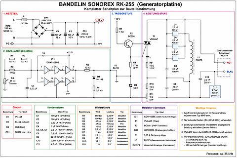 Schaltplan Bandelin Sonorex RK-255 Generatorplatine