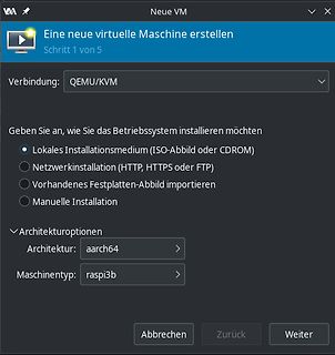 Screenshot der Erstellung einer neuen virtuellen Maschine