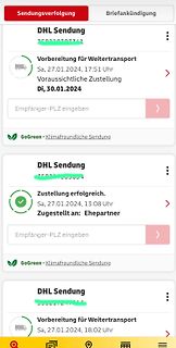 DHL Sendungsverfolgung Screenshots