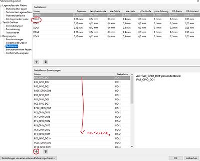 Screenshot einer Software zur Leiterplattenkonfiguration