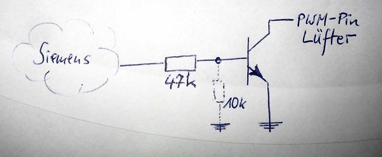 Handgezeichneter Schaltplan mit Transistor und Widerständen