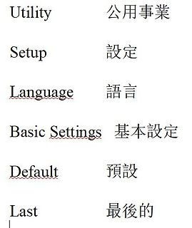 Software-Menü mit englischen und japanischen Begriffen
