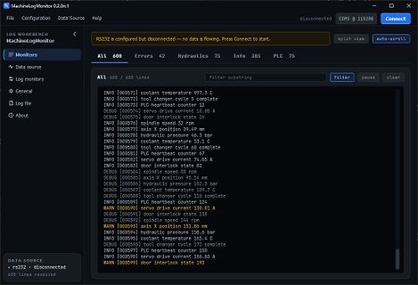 Screenshot einer Log-Monitor-Software mit Statusmeldungen