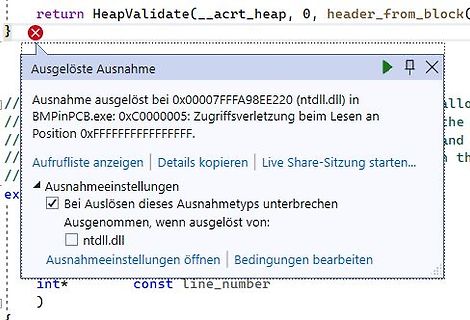 Fehlermeldung einer Software-Ausnahme