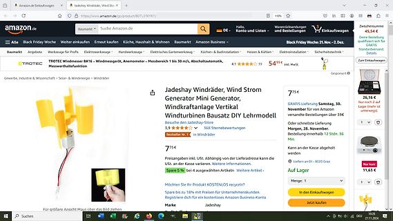 Amazon-Produktseite für Windrad-Bausatz