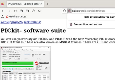 Screenshot einer Webseite zur PICkit-Software suite