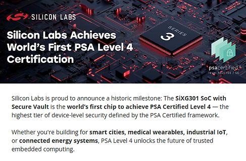 Silicon Labs PSA Level 4 Zertifizierung Ankündigung