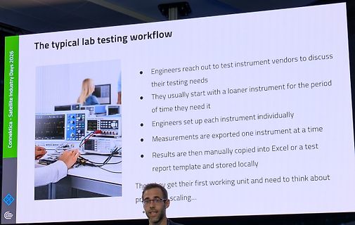 Abfotografierte Präsentationsfolie über Labortest-Workflows