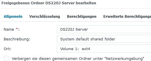 Einstellungen eines freigegebenen Ordners auf einem Server