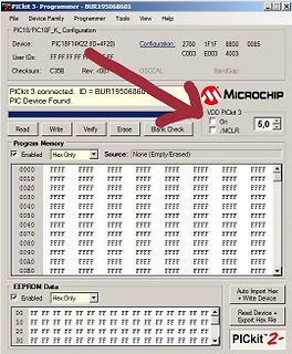Softwareoberfläche eines PICkit 3 Programmers