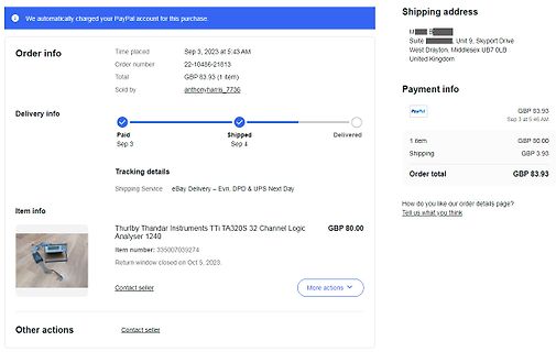 eBay Kaufbestätigung für Logikanalysator