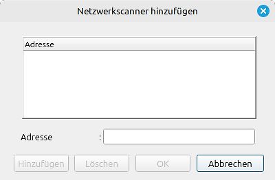 Software-Dialogfenster zum Hinzufügen eines Netzwerkscanners
