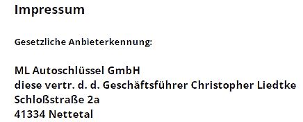 Impressum einer Webseite