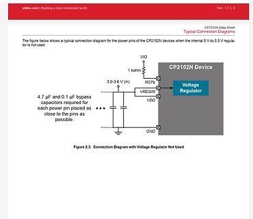 Verbindungsschema CP2102N ohne internen Spannungsregler