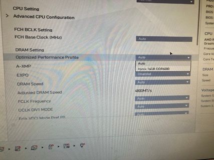 BIOS/UEFI RAM Einstellungen auf einem Bildschirm