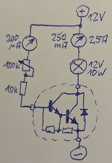 Handgezeichneter Schaltplan mit Transistor und Last