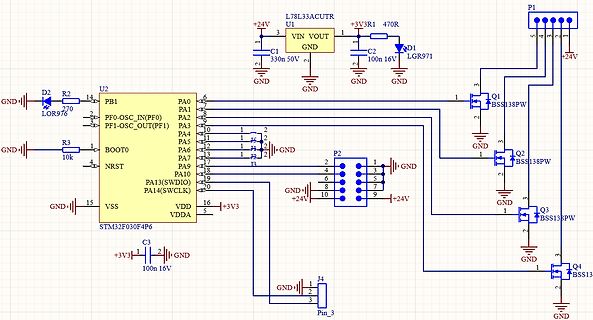Schaltplan mit STM32F030F4P6 Mikrocontroller