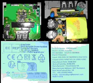 USB-Adapter Bauteile und Typenschild