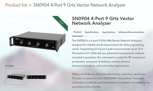 Produktseite eines SN0904 Vector Network Analyzers