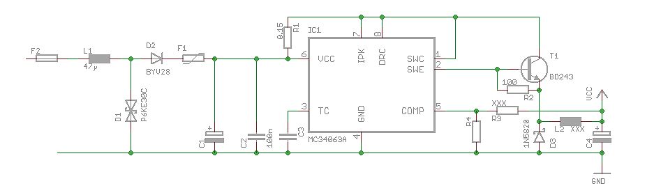 Schaltplan eines Schaltreglers mit MC34063A