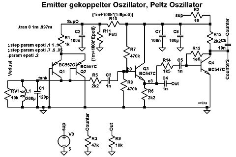 Schaltplan eines Emitter gekoppelten Peltz Oszillators