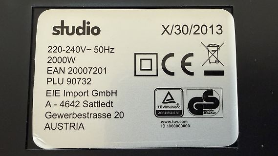 Typenschild eines Elektrogeräts