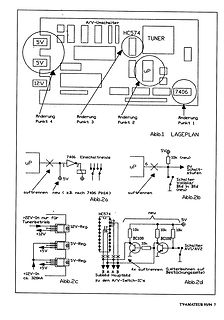 Blockschaltbild und Schaltskizzen einer Elektronikschaltung