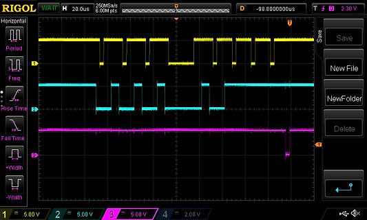 Oszilloskop-Screenshot mit digitalen Signalen