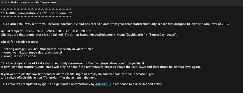 Alarm-E-Mail wegen niedriger Temperatur