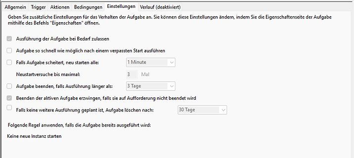 Einstellungen für das Verhalten einer Aufgabe