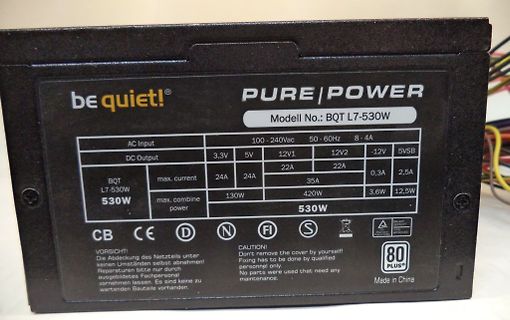 Typenschild eines be quiet! Pure Power Netzteils