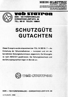 Dokument mit Schutzgüte-Gutachten von VEB Stattron