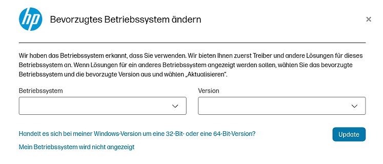 Webseite zur Änderung des bevorzugten Betriebssystems