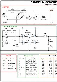 Schaltplan Netzteil und Oszillator CD40106