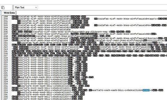 Hexadezimaler Datenstrom in Textansicht