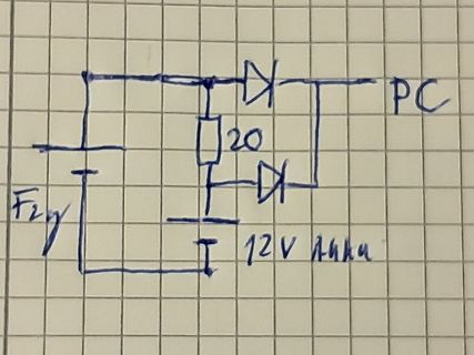 Handgezeichneter Schaltplan mit Dioden und Batterie