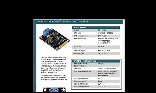 Produktbeschreibung MCP2515 CAN Interface & MCP 2562 Transceiver